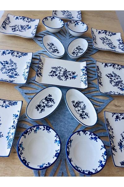 VENÜS HOME DECORATION Yasemin Pattern 17 Piece Breakfast Set for 8 People