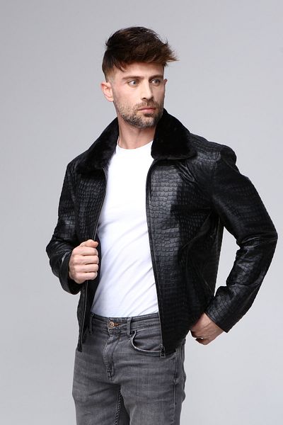 CE-YIL DERİ ÜRÜNLERİ Genuine Leather Crocodile Printed Coat