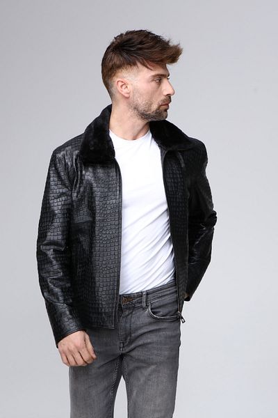 CE-YIL DERİ ÜRÜNLERİ Genuine Leather Crocodile Printed Coat