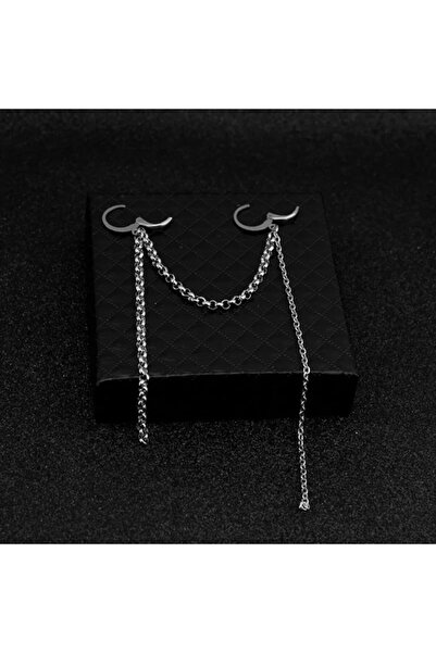 TakıConcept Ikisi Delikli Halka Punk Gothic Zincirli Küpe