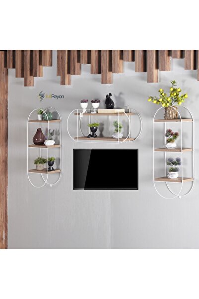 fullreyon 3 Adet Dekoratif Elips Duvar Rafı Tv - Yaşam Ünitesi