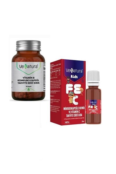 VeNatura Vitamin B Complex 30 Capsules Food + Kids 20 ml Microen Capsule - Iron and Vitamin C
