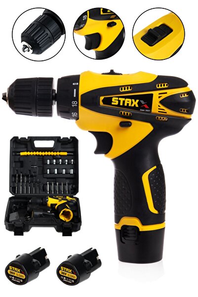 STAXX POWER Germany Hybrid Tech 36v 5ah Çift Şanzımanlı Samsung Çift Akülü Şarjlı Matkap Vidalama +24 Parça Set