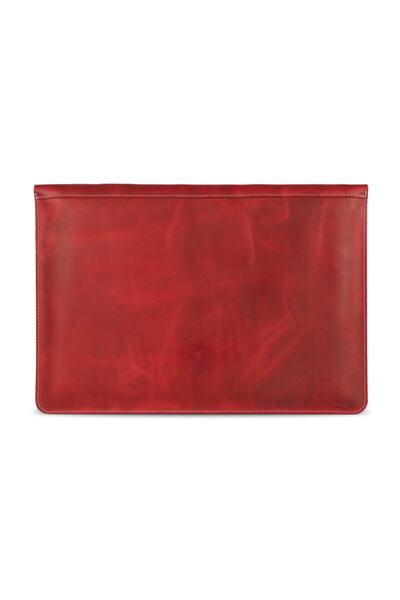 LONDO Калъф от естествена кожа с възел, съвместим с MacBook Pro и Air 15/16 инча - червен