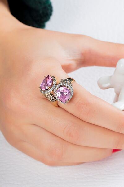 Doğan Silver Kadın Damla Model Pembe Kuvars Taşlı Otantik Gümüş Yüzük Dgn20995