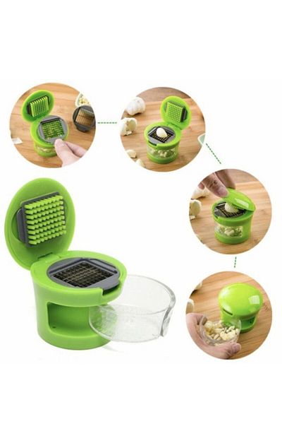 Kitchen Store Garlic Masher 2 Heads with Chamber Press Garlic Grater Vegetable Chopper Grater Set Ginger Grinder