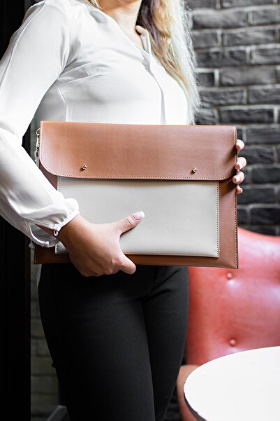 DK LEATHER Unisex 13 - 13.3 - 14 Inch Compatible Brown Laptop Compatible Case...