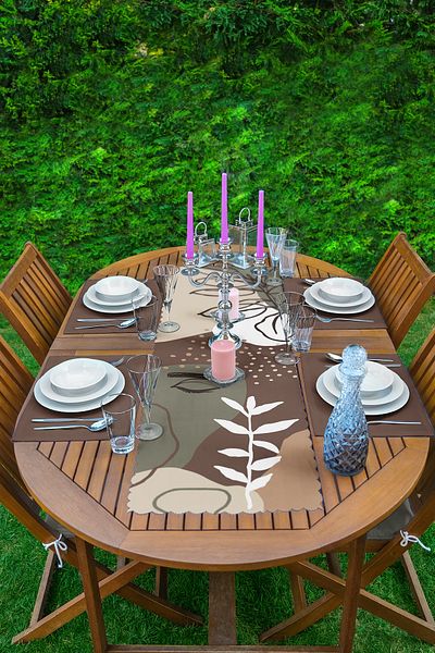 Realhomes Bohemian Special Design 1 PC Runner & 4 τμχ Σκούρο καφέ Χρώμα American Service