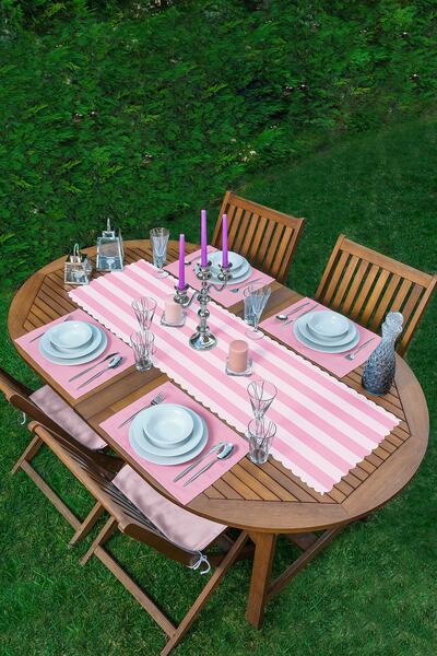 Realhomes Pembe Renklerin Uyumu Modern Tasarımlı 1 Adet Runner & 4 Adet Pembe...