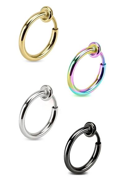 The Collection 4 Adet Unisex Cerrahi Çelik Deliksiz Sıkıştırmalı Fake Piercing Tragus Helix Küpe Set