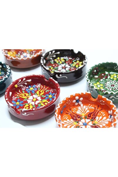 İlbay Çini Takı 8 Cm Dantel Desen 6 Lı Çini Küllük Takımı