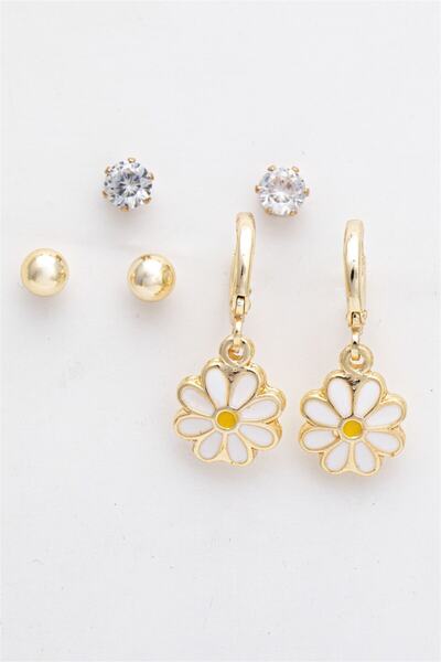 Sortie Aksesuar Zirkon Taşlı Papatya Çoklu Küpe 284 Altın Rengi