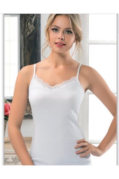 Anıt Kadın Beyaz V Yaka Dantelli Detaylı Atlet