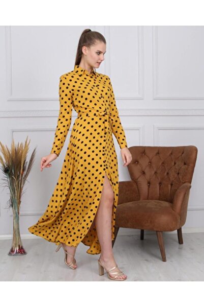 Apple Cix Kadın Sarı Puantiyeli Elbise
