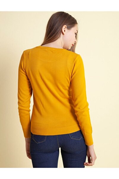 collezioneozkan Kadın Hardal Bisiklet Yaka Triko Kazak