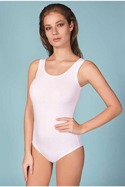 Berrak Γυναικείο κορμάκι λευκό 6 τεμαχίων με χοντρό λουράκι με κούμπωμα