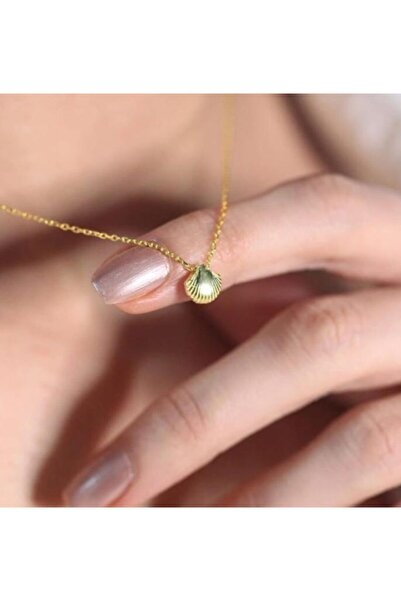 Wind Silver Kadın Sarı Minimal Midye 925 Ayar Gümüş Kolye