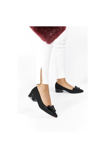 FORS SHOES Pantofi de damă clasici cu fundă din nubuc negru cu toc mic
