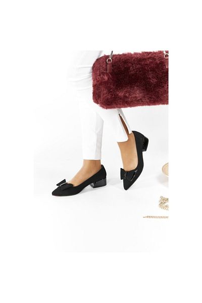 FORS SHOES Pantofi de damă clasici cu fundă din nubuc negru cu toc mic