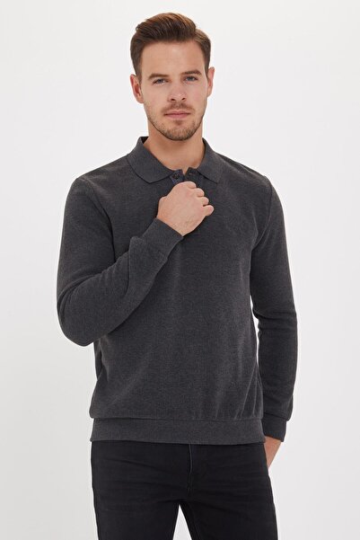 Lee Cooper Ανδρικό φούτερ Newblend Polo Collar Anthracite 201 LCM241029