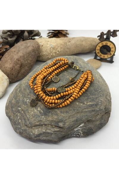 Porsuk Alternatif El Yapımı Etnik Otantik Bohem Ahşap Boncuk Bileklik