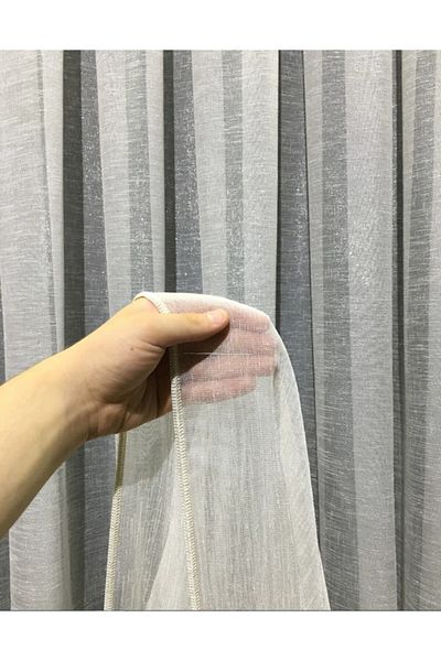 Brillant Shimmering Linen Tulle Curtain Ecru 1 E 2,5 Pleated