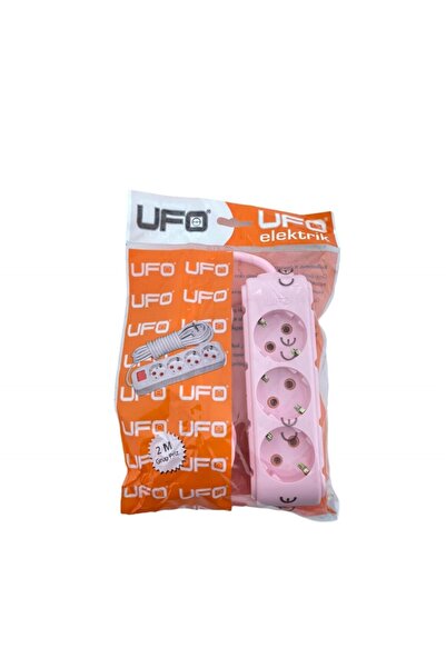 UFO Elektrik Pembe Renkli Üçlü Topraklı Kablolu Topraklı Priz 2 Metre