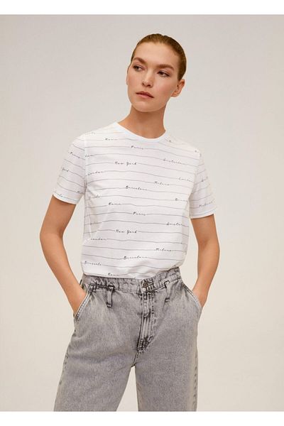 MANGO Woman Γυναικείο T-Shirt από λευκό βιολογικό βαμβάκι 67055927