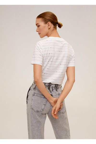 MANGO Woman Γυναικείο T-Shirt από λευκό βιολογικό βαμβάκι 67055927