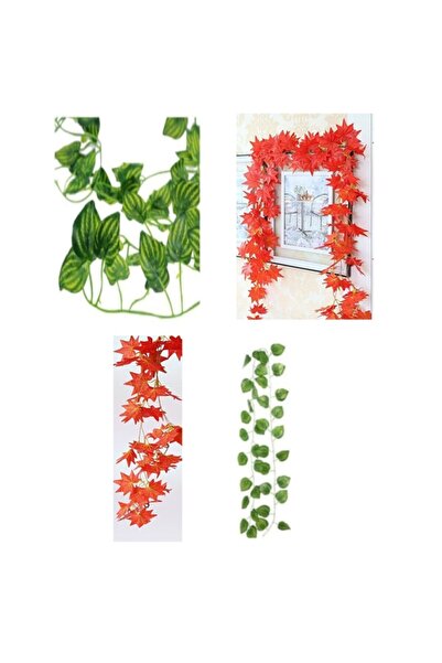 KozmoParti Dekoratif Yeşil-sonbahar Yapraklı 2li Yapay Sarmaşık Set- Gün Işığı Led Işık 3 Mt 30 Led