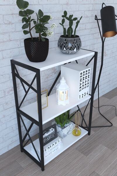 Remaks 3 raflı Metal Kitaplık - Beyaz