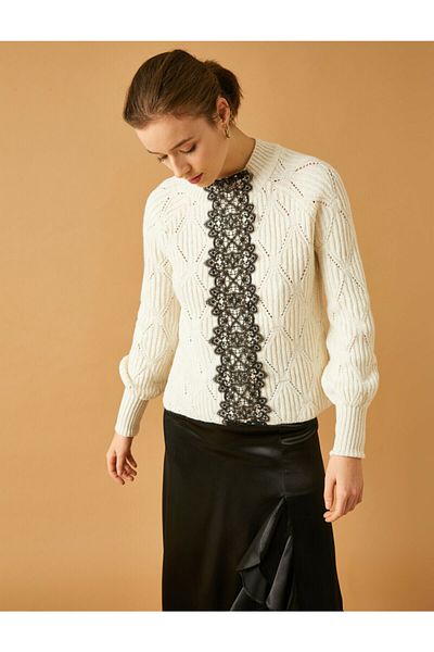 Koton Strickpullover mit Spitzendetail