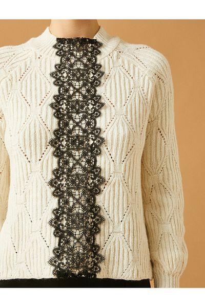 Koton Strickpullover mit Spitzendetail