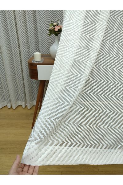 Esse Home Geometric Patterned Tulle Curtain Skirt with Fold, 300x260, Tight Pleat, 1/3