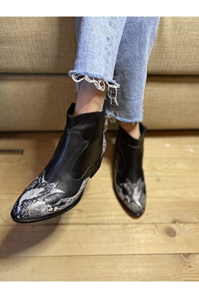 Mira Ayakkabı Kadın Hakiki Deri Siyah Bot