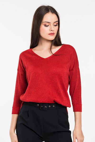 GAJA Woman's Red V-Neck Glitter Pullover