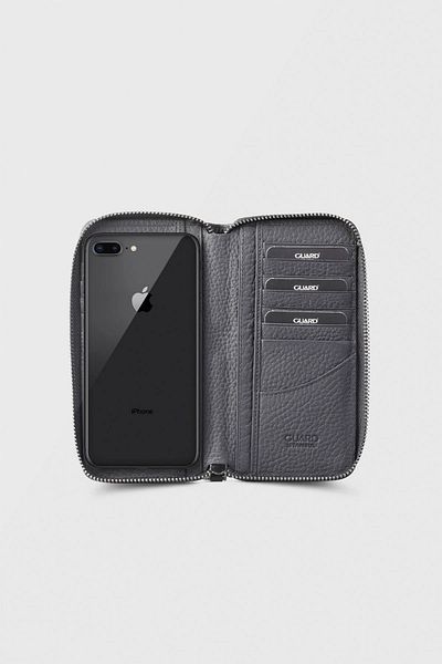 GUARD Portfolio Black Leather Zippered Wallet