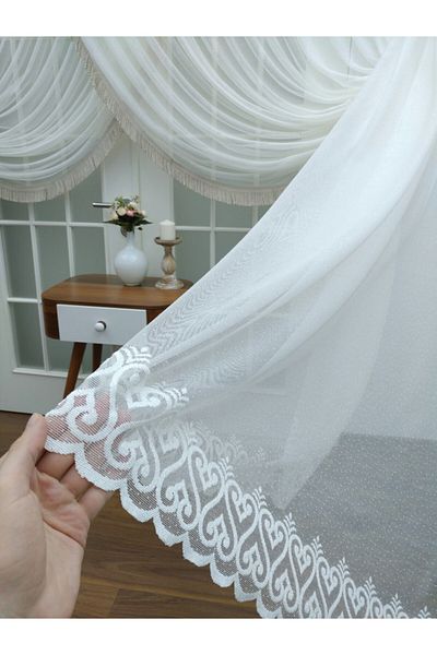 Esse Home Custom Knitted Textured Double Breasted Tulle Curtain - Fringe Included, 400x260, Tie, 1/4
