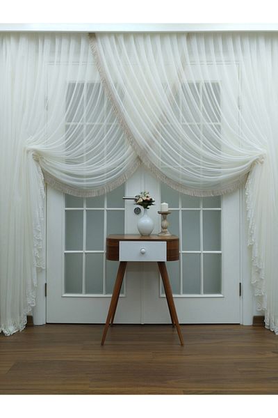 Esse Home Custom Knitted Textured Double Breasted Tulle Curtain - Fringe Included, 400x260, Tie, 1/4