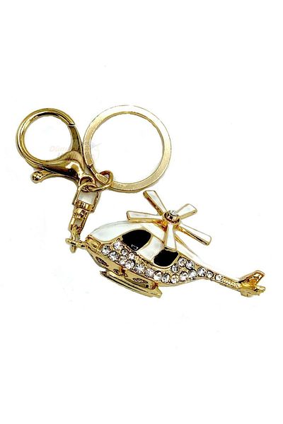 Dünyadan Hediyeler Red Helicopter Keychain with Black Stones