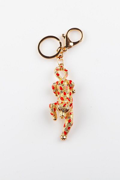 Dünyadan Hediyeler Leopard Keychain with Red Crystal Stones