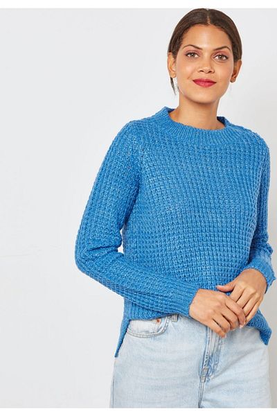 Vero Moda بلوزة نسائية باللون الأزرق Vmsolaıma Ls برقبة دائرية