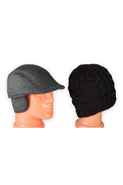 Derin Mavi Men's Gray Cap Black Beret