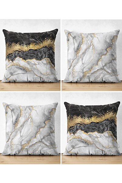 Realhomes Set de huse de pernă, cu două fețe, negru argintiu, cu model de mar...