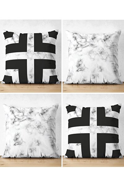 Realhomes طقم غطاء وسادة من جلد الغزال مكون من 4 قطع مع تصميم رخامي مزدوج الج...