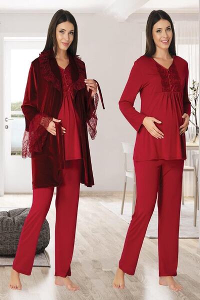 kaktüslohusa طقم بيجامة الحمل للسيدات من Effort Cherry Velvet مع ثوب دريس 8088