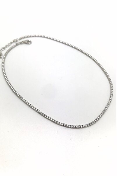 Erer Gümüş Gümüş Kısa Choker Su Yolu Taşlı Kolye Ko9e67
