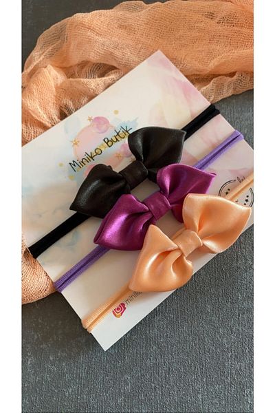 Miniko Butik 3 قطع من ربطات الشعر على شكل فيونكة من الساتان