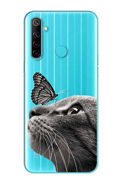 Spoyi Kedi Kelebek Tasarımlı Süper Şeffaf Silikon Telefon Kılıfı Oppo Realmi 6i