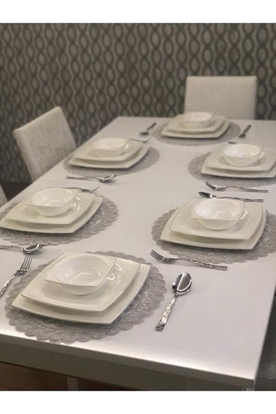 WENESSİ Model încolăcit Snur englezesc brodat Placă de alimentare pentru 6 persoane Serviciu american (argintiu)